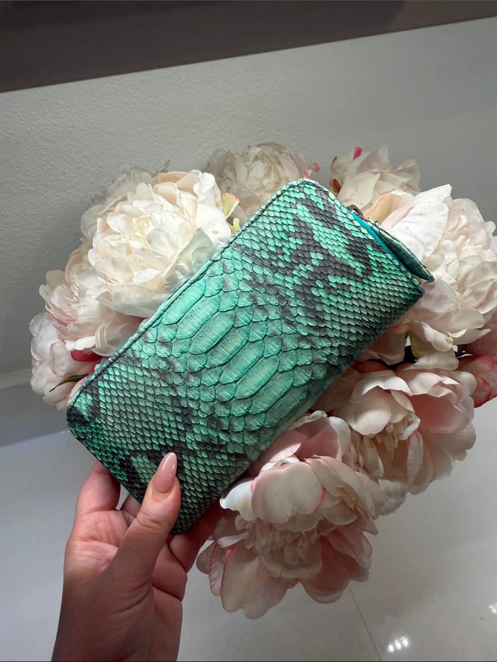 Green Python Skin Zip Wallet - Picture 2 of 7